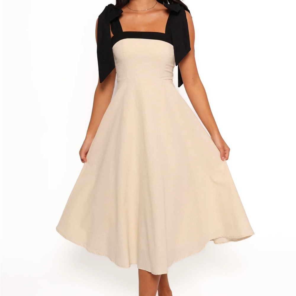 Petal & Pup Beige Midi Dress with Black Accents